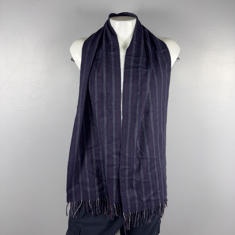 J. Press Made in Scotland Navy Chalk Stripe Cashmere Scarf